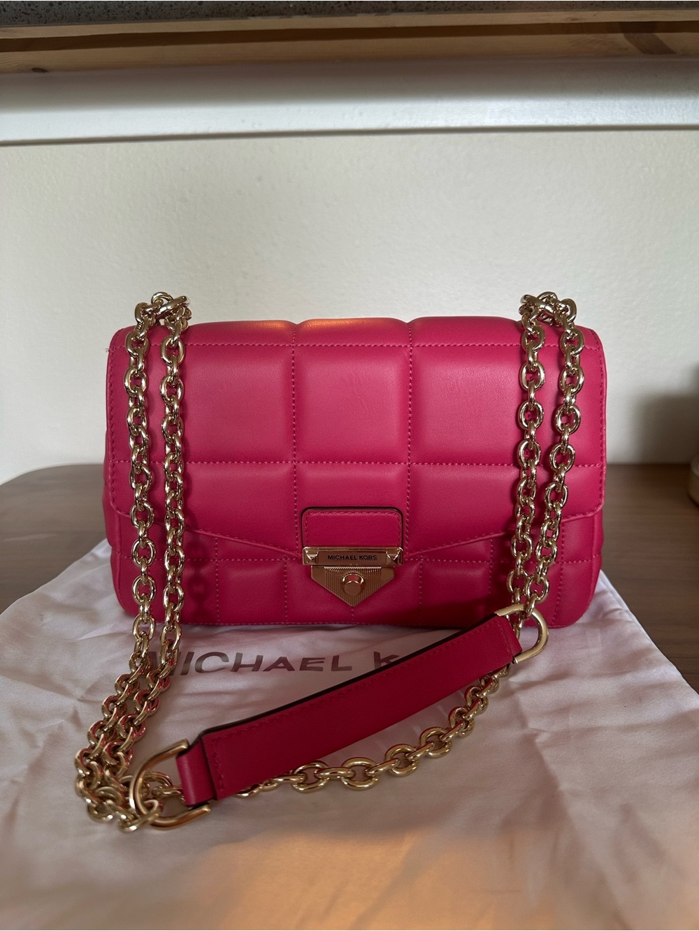 Michael Kors Soho Wild Berry Hot Pink Quilted Gold Chain Shoulder Bag